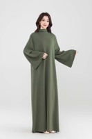 Robe longue élégante pour femmes musulmanes, style designer, avec logo personnalisé OEM, vert, mode modeste, manches longues