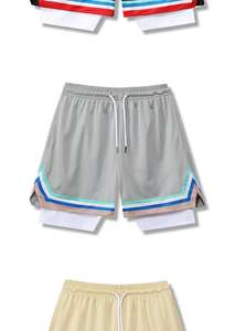 Pantalones de baloncesto informales de verano para hombre, pantalones cortos deportivos de secado rápido de doble capa, ropa exterior tejida transpirable, cintura media para correr para adultos - Product Image 3