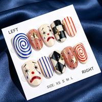 30 Pièces Faux Ongles à Presser en ABS, Forme Amande, Motif Fantôme Flottant 3D Mignon d'Halloween avec Exquis Motif Lune Dorée, Pré-conçus pour les Doigts