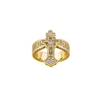2R24030003 Nouvelle bague croisée tendance pour homme, micro-incrustée de zircon, en laiton, style hip-hop, haut de gamme, élégante, pour couple, fabricant direct