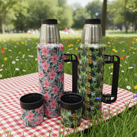 Termo Clásico de Acero Inoxidable 304 de Doble Pared con Aislamiento al Vacío, Diseño Floral Hawaiano, Gran Capacidad, Antiderrames, Libre de BPA
