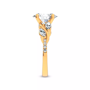 10k gold wedding <b>ring</b> <b>plain</b> side stone style oval cut LAB diamond engagement <b>ring</b> VVS1 D-F size customizable Twisted Vine design - Product Image 3