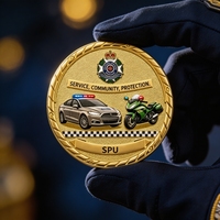 Pièce commémorative religieuse 3D en émail dur, plaquée or, personnalisée OEM, pour voiture de patrouille SPU, moto, service, protection communautaire, en métal