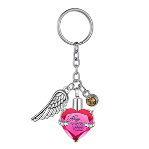 Heart with Birthstone and Angel Wing Pendant Memorial Key Chain Cremation Urn for <strong>Ashes</strong> <strong>Keepsake</strong> Key <strong>Ring</strong> Jewelry to Men Women - Product Image 4