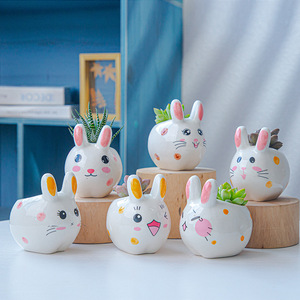 Cute Small <strong>Planter</strong> with Bamboo Tray Mini Ceramic Pot - Product Image 6