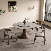 Massivholz- und Steinplatten-Esstisch, Rund mit Drehplatte, Moderner Minimalistischer Italienischer Stil Hochwertiger Eschenholz-Rundtisch