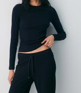 Nuove Magliette da Donna OEM alla Moda, Nere, Morbide e Traspiranti, con Collo Tondo <span class=keywords><strong>Trasparente</strong></span>, Maniche Lunghe, Tinta Unita - Product Image 1