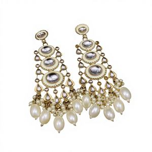 Pendientes de Aleación con Diseño Geométrico, Estilo Polki Kundan, Tradicionales y Modernos, de Alta Calidad para Bodas y Uso Tradicional - Product Image 1