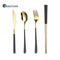 FANGYUAN corée populaire miroir or noir 18/10 acier inoxydable coréen fourchette cuillère couteau couverts ensemble couverts