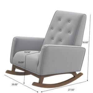 Fauteuil à bascule moderne en bois massif écologique, tissu gris clair Demetrius de qualité supérieure, pour salon, chambre d'enfant ou lecture - Product Image 6