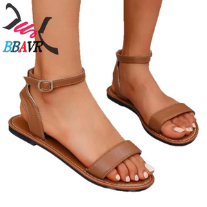 2024 New Women's Ankle - Strap Flat Sandals, Solid Color Design Casual Summer Footwear Women's Shoes - Product Image 5