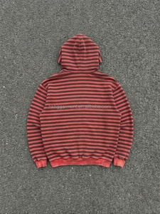 Custom Men's Vintage Acid Wash Striped <b>Zip</b> Up Hoodie Men Retro Heavyweight Cotton Oversized Full <b>Zip</b> <b>Hooded</b> - Product Image 3