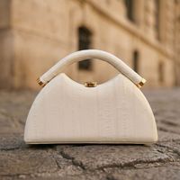 Sac à main demi-lune noir brillant effet croco pour femme, poignée supérieure incurvée en U, sac rigide en crocodile, sacs de soirée minimalistes en alligator