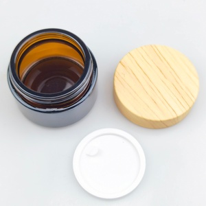 Pot en verre ambré givré de luxe écologique avec couvercles en bambou pour beurre corporel, avec couvercle en métal, bambou ou plastique - Product Image 5