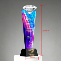 Trophée en cristal de diamant au design tendance, impression colorée, gravure laser UV, logo personnalisé, souvenirs d'entreprise pour activités commerciales
