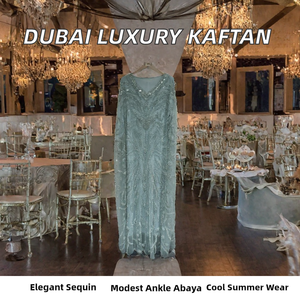 Luxury Beaded Kaftan Abaya <b>Modest</b> Muslim Maxi <b>Dress</b> for Women Dubai Style Evening <b>Wedding</b> Eid Wear - Product Image 2