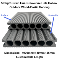 Plancher composite WPC creux à 6 cavités, grain droit, rainures fines, 140mmx25mm, imperméable, écologique, pour extérieur et jardin