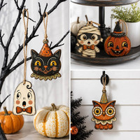 Ensemble d'ornements suspendus en bois pour Halloween, décoration fantôme et citrouille, cadeau créatif pour Halloween, idéal pour les amateurs de décoration, parfait pour les fêtes d'inauguration et les anniversaires