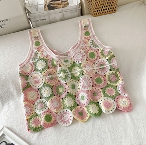 2024 style ethnique coloré rétro cercle creux dentelle camisole femmes style court été haut mince - Product Image 5