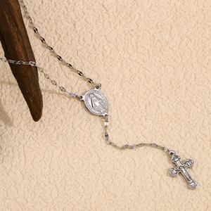 Collier avec pendentif en forme <span class=keywords><strong>de</strong></span> croix gravée <span class=keywords><strong>de</strong></span> la Vierge <span class=keywords><strong>Marie</strong></span>, plaqué or 18 carats, bijoux en acier inoxydable sans ternissement - Product Image 6