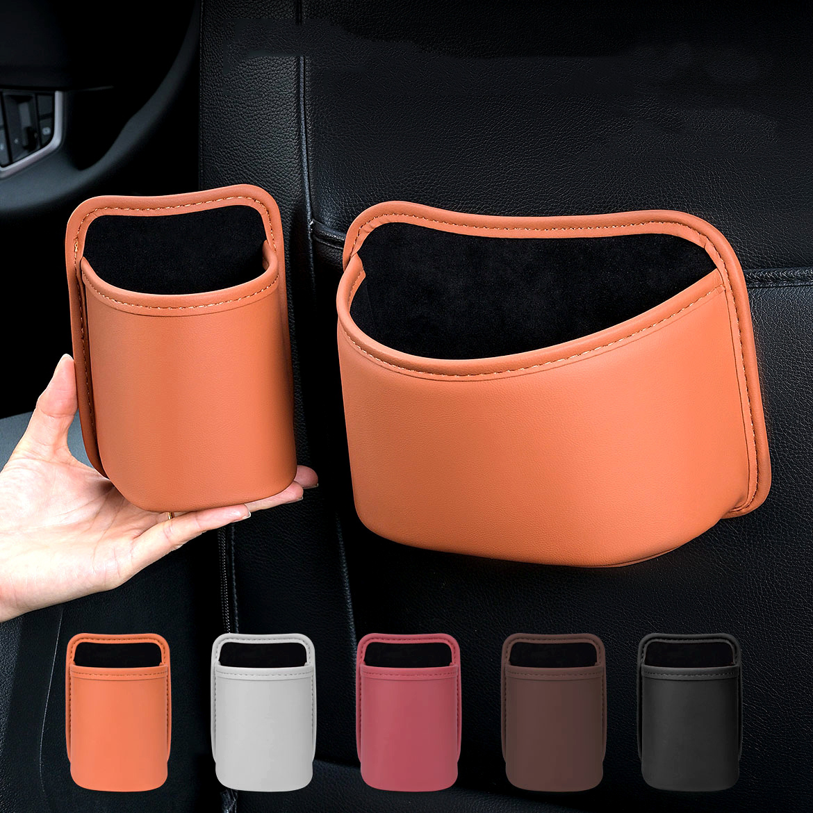 Multifunctional PU Leather Car Storage Bag with Cup Holder - Universal Center Console Seat Side Orga