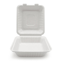 100% Fibras de bagazo de caña de azúcar Concha compostable para el hogar Contenedores de alimentos 9X9 Contenedores de 1 compartimento para llevar