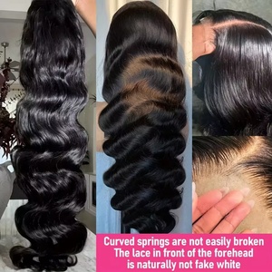 Peluca de Cabello Humano con Frente de Encaje y Ondas Corporales, Peluca de Cabello Humano Virgen Brasileño con Frente de Encaje, Cabello con Cutícula Alineada, Sin Pegamento - Product Image 4