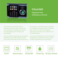 ZK yazılım Iclock360 biyometrik parmak izi (8000) şifre çalışan saat seyirci makinesi 2.8 "TFT renkli ekran tcp/USB
