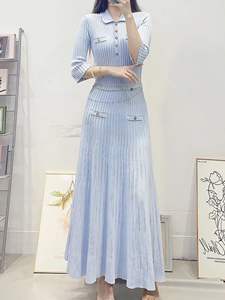 Nuovo <span class=keywords><strong>abito</strong></span> maglione lungo 2025 autunno inverno stile moda donna collo ribaltato abbottonatura elegante <span class=keywords><strong>abito</strong></span> lungo <span class=keywords><strong>blu</strong></span> lavorato a <span class=keywords><strong>maglia</strong></span> - Product Image 4