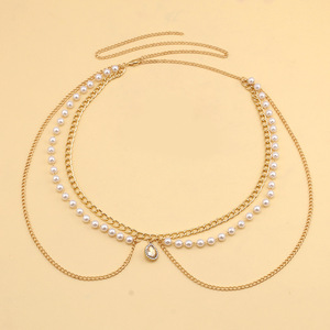 Cadena de Cintura de Moda con Diseño de Gota de Agua y Esmeralda en Aleación de Zinc, Cadena Metálica Multicapa para Fiesta - Product Image 2