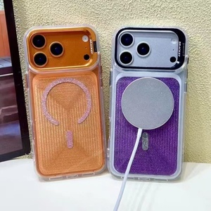 Senyork camera holder glitter transparent magnetic phone <b>case</b> clear back cover for iPhone 8 11 17 pro max wholesale - Product Image 2