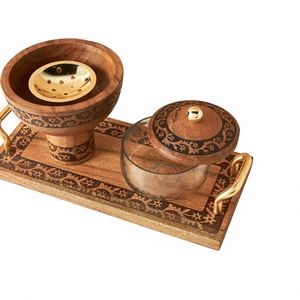 Ensemble de brûleur à bakhoor en bois de luxe avec récipient à encens en verre, plateau porte-oud arabe pour la maison, l'hôtel et la collection de cadeaux - Product Image 1