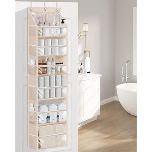 Organisateur suspendu sur porte à 6 étagères avec 14 poches en filet, couleur beige avoine, pour l'organisation et le rangement du placard - Product Image 2