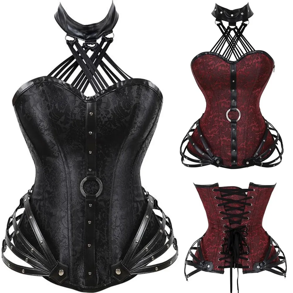 Sexy Halter Steel Boned Zipper Corsets Steampunk Corset Tops Gothic Clothing Modeling Strap Lingerie Tightening