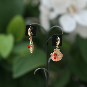 Fashion <b>Drop</b> <b>Earrings</b> 316L Stainless Steel PVD Gold Plating Shell Design <b>Red</b> Rhinestones - Product Image 3