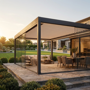 Pérgola de Aluminio con Rejillas RKOVE RK-S2 de 4*6 m con Paneles de Vidrio, Terraza Cubierta para Patio Trasero, Apta para Todas las Estaciones - Product Image 1