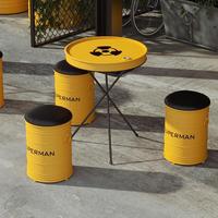 Ensemble de tabourets créatifs en forme de fût industriel, sièges en métal jaune avec assise rembourrée, table de bistrot rétro Pop Art pour café-bar à thème