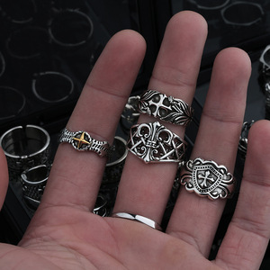 Anello da Uomo Vintage in <span class=keywords><strong>Acciaio</strong></span> Inossidabile Stile Europeo-Americano con Pietra Naturale, Croce Apribile Regolabile, Design Hip-Hop di Nicchia - Product Image 2