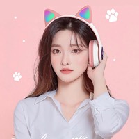 Audífonos Inalámbricos con Luz Intermitente de Gato Adorable, con Micrófono, Control de LED, para Niñas, con Bajos Estéreo, Casco para Música, Regalo