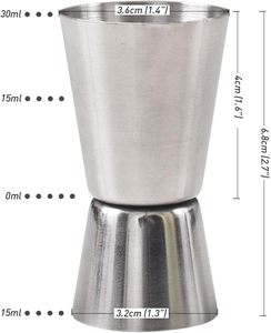 Vente en gros de jiggers à cocktail en acier inoxydable écologiques et modernes de 1/2 et 1 oz (15/30 ml) - Product Image 2
