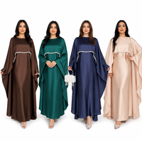Abaya de Luxe en Satin de Dubaï avec Bordure de Perles pour Femmes Musulmanes – 4 Couleurs Disponibles – Robe de Soirée pour Mariage, Aïd, Ramadan – Prise en Charge ODM