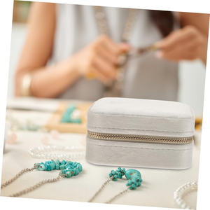 Italian Velvet Premium Small Exquisite Jewelry Box Portable Box Large Capacity Double Layer Zipper <b>Ring</b> Necklace <b>Storage</b> Box - Product Image 2