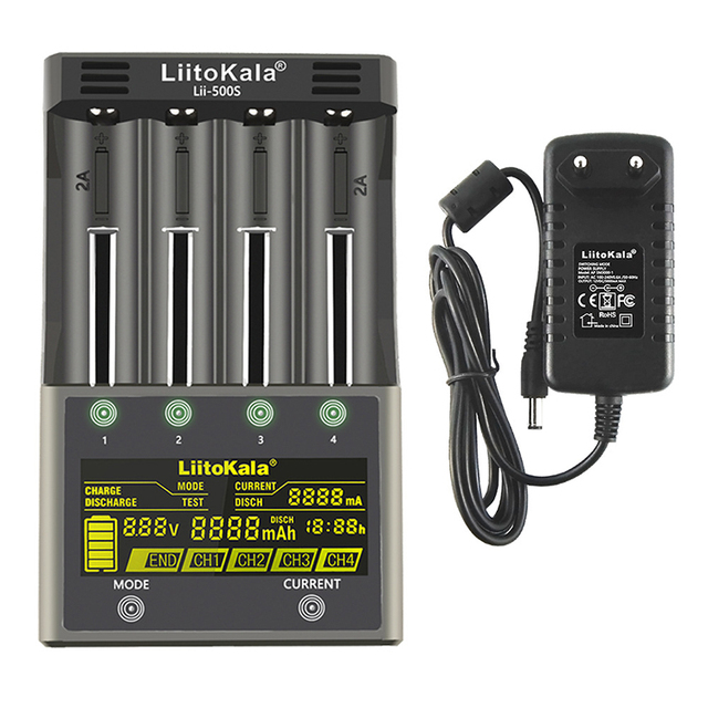 LiitoKala Universal Smart Battery Charger LCD Display for 4 Slots Test Battery Capacity with New Touch Control Lii-500S Charger