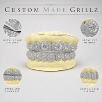 Ensemble de Grillz personnalisés sertis de pierres, style Hip Hop Rapper, bijoux dentaires Halo Stone pour hommes et femmes, pour fêtes et scènes, couleur argent