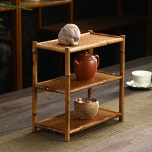 Estante para té tejido a mano de bambú, soporte para tazas, estante antiguo de tres niveles, accesorio para la ceremonia del té, posavasos, tapete para tetera, bambú - Product Image 3