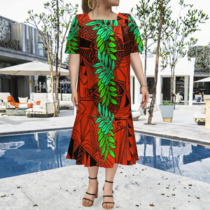 Vestidos Mumu Holgados con Estampado Floral Micronésico/Polinésico, Personalizados OEM, Tallas Grandes, Elegantes, de Manga Corta, Estilo Casual, para Mujer - Product Image 3