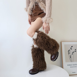 Da <span class=keywords><strong>donna</strong></span> a ginocchio alto con maniche a stivale pelose stile invernale scaldamuscoli in pelliccia sintetica da <span class=keywords><strong>donna</strong></span> per adulti scaldamuscoli moda accessori - Product Image 1