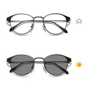 Оптовая продажа, модные солнцезащитные очки с защитой от синего излучения UV400, очки для вождения, металлические круглые фотохромные очки для мужчин и женщин