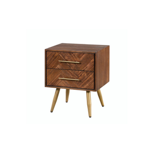 Mesita de Noche de Diseño Moderno Colección BERGEN con Madera de Acacia y Patas de Metal, 2 Cajones, para Dormitorio o Apartamento - Product Image 1