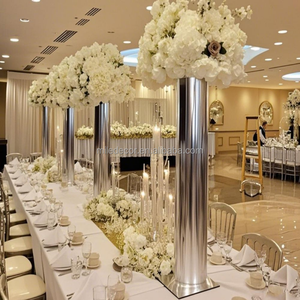 Neuheit Moderner Luxuriöser Eleganter Silberner Hoher Blumenständer Runde Säule Hochzeits-Tischdekoration - Product Image 1